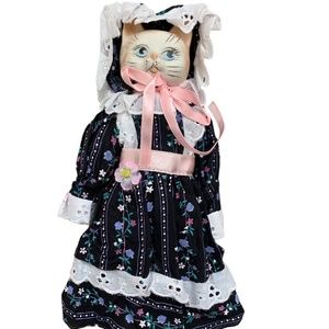 Anthropomorphic Cat Floral Dress Cloth Body Ceramic Head